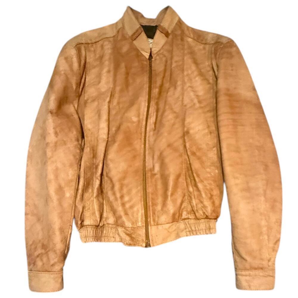 Cocolet Genuine Leather Tan Bomber Jacket Size 56 Brown Suede Zip Up - Picture 1 of 6